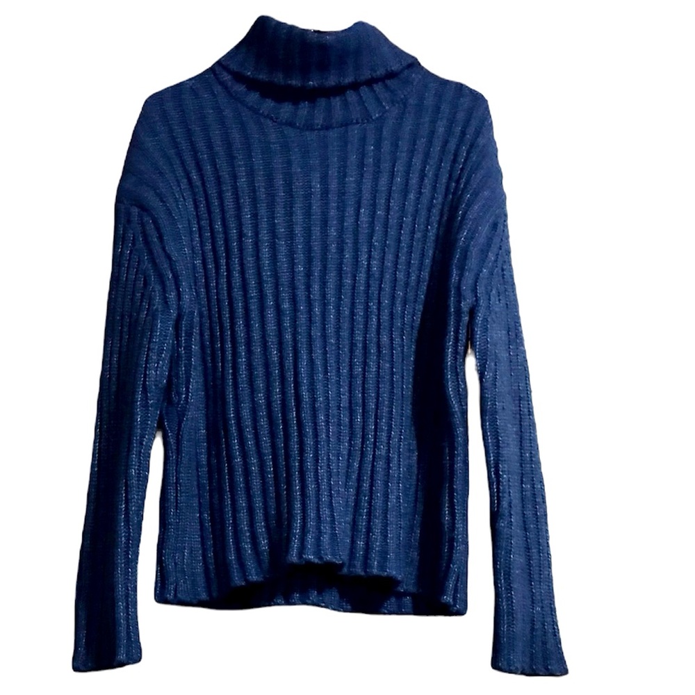 Joseph A Deep Blue Ribbed Turtleneck Sweater